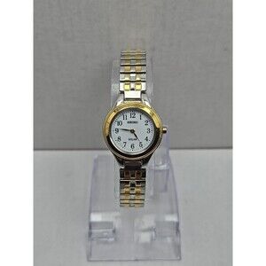 Seiko Solar Watch Womens 22mm Gold Silver Two Tone Dainty Petite V115-0AG0 Runs
